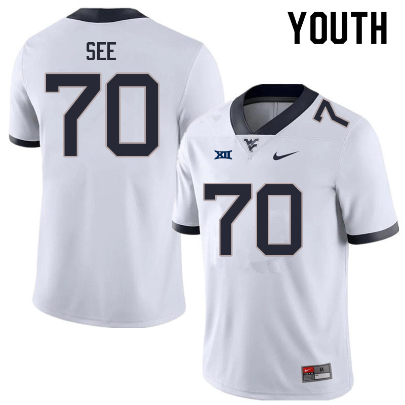 Youth #70 Shawn See West Virginia Mountaineers College Football Jerseys Sale-White